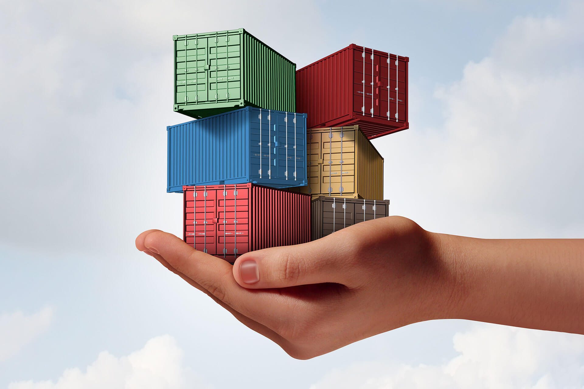 photo with six containers and a hand holding them